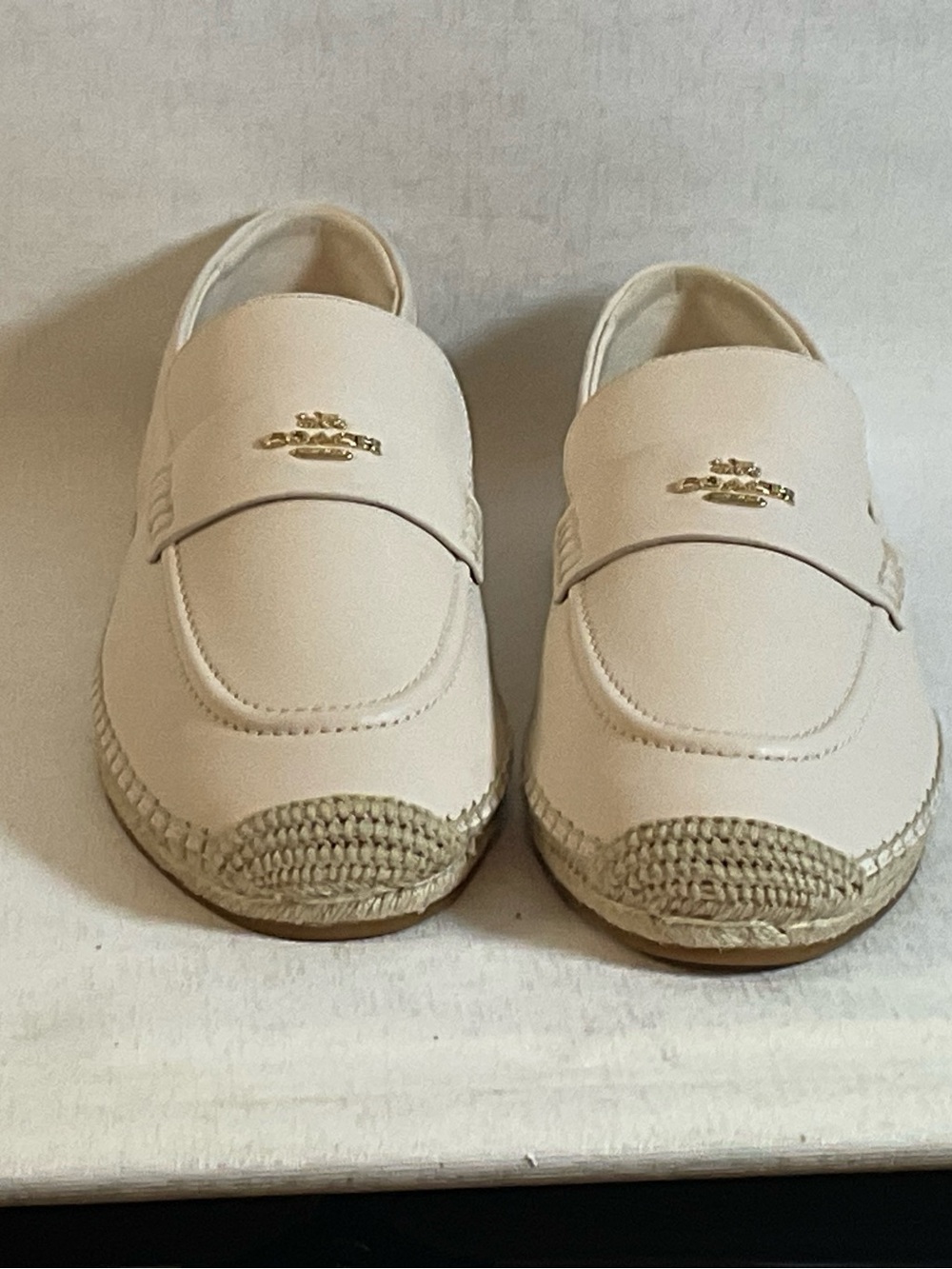 Coach Cream Leather Slip-On Loafers with Espadrille Trim